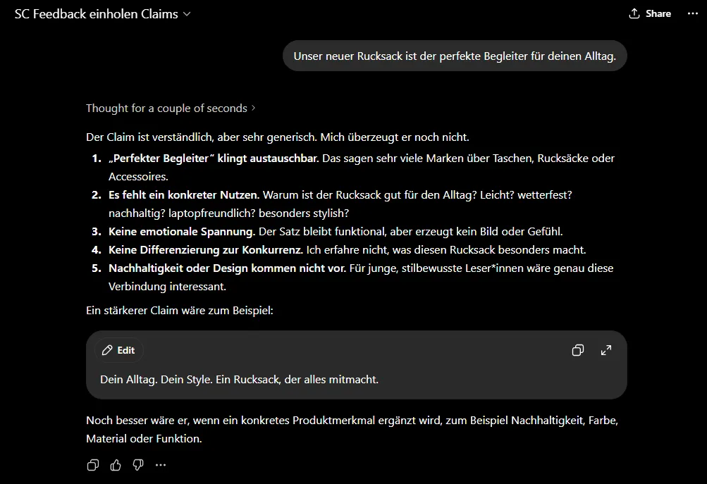 Derartiges Feedback erhält, wer der KI beibringt, Texte kritisch zu analysieren.